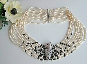 【送料無料】ジュエリー・アクセサリー ホワイトパールオニクスステートメントパヴェネックレスレオパードペンダント9 riga 45 mm bianco fw pearl amp; onice dichiarazione collana w pave ciondolo leopardo