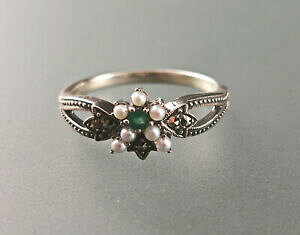 �y���������z�W���G���[�E�A�N�Z�T���[ �V���o�[�X�y���`�F���}���J�V�b�g�����O9927754 925er argento smaragdperlchenmarkasitring gr57