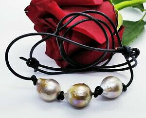 yzWG[EANZT[ lbNXAJtt[{[p[raro grande colorato flameball nucleate perle su vera pelle collana in corda