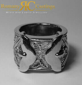 yzWG[EANZT[ \bhX^[OX^vVo[|bV_uOobNOsolid sterling timbrato 925 argento lucidato doppia fibbia anello 53 grammi