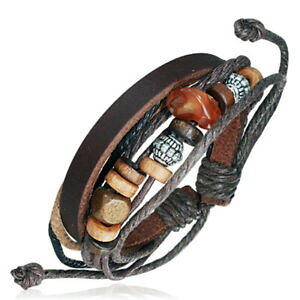 yzWG[EANZT[ U[X`[r[YV{J}YuXbgzense bracciale da uomo in pelle perline di legno acciaio simbolo karma zb0113