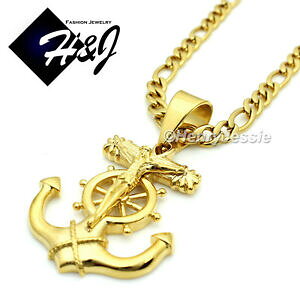 yzWG[EANZT[ XeXX`[tBKS[hN`F[CGXNX1836men acciaio inox 55mm oro figaro link chain gesu croce pendente a * gp58