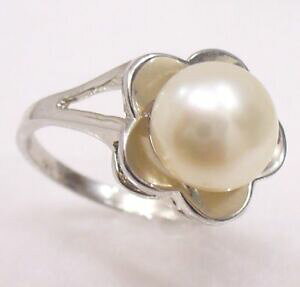 yzWG[EANZT[ zCgS[hTCYo[Xf[bLCubNubNp[t[Odonne reale nero bianco perla fiore anello placcato in oro bianco taglia l n c