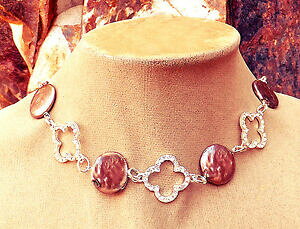 yzWG[EANZT[ uXbglbNXt@bWuEp[XgXRCN[o[N[o[bracciale eo collana fudge marrone perle moneta strass quadrifoglio trifoglio