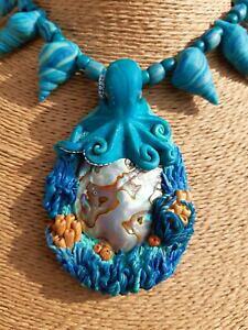 yzWG[EANZT[ \ENtg^RlbNXArsoulcraft fatto a mano fimo polpo collana con abalone