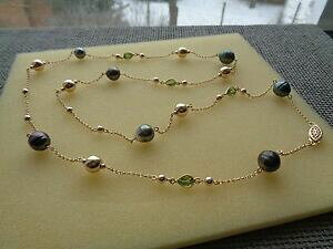 yzWG[EANZT[ OS[h`F[^q`p[yhbgS[htBhlunga catena doro con sfere, tahiti perle u peridot, in 585 goldfilled