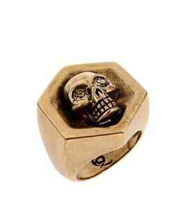 【送料無料】ジュエリー・アクセサリー トーンスカルリングサイズアレクサンダーマックイーンalexander mcqueen in ottone tono esagonale skull ringtaglia 13