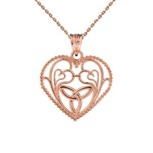 yzWG[EANZT[ \bhS[h[Y[vn[gy_ggPgmbgfUCsolid 14k oro rosa corda cuore ciondolo con nodo triquetra amp; filigrana design
