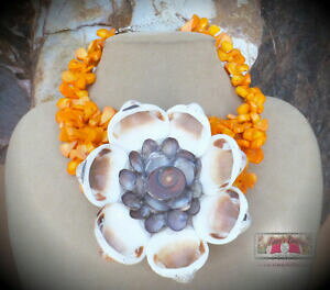 yzWG[EANZT[ IWR[[WlbNX[WJo[t[y_gr[`arancione corallo grande collana grande cover fiore ciondolo spiaggia sposa xl
