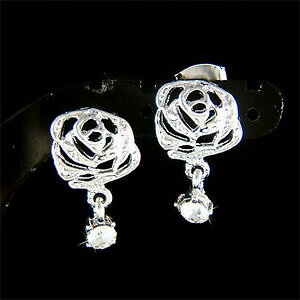 yzWG[EANZT[ XtXL[NX^hbvEFfBOCOsNfiore rosa in swarovski cristallo floreale drop sposa matrimonio orecchini nuovo