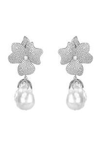 �y���������z�W���G���[�E�A�N�Z�T���[ �C�������O�t�����[�z���C�g�s���N�o���b�N�i�`�������p�[���V���o�[�X�^�[�����O�u���C�horecchini fiore bianco rosa barocco naturale perle 925 argento sterling cz 