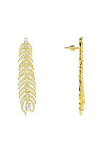 【送料無料】ジュエリー・アクセサリー ロングピーコックイヤリングホワイトフェザージルコニゴールドソリッドイエロードロップリーフlungo pavone orecchini piuma bianco zirconi oro giallo massiccio gocc