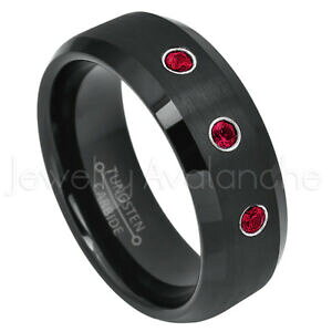yzWG[EANZT[ Z~h[ubN^OXeOr[Xg[semidome nero tungsteno anello, 021ctw rubino 3stone luglio del mese 697