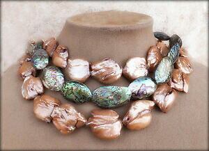 【送料無料】ジュエリー・アクセサリー アワビパウアネックレスラージカシミアライトベージュパールシーオパールabalone paua gonfio xl collana grande cachemire chiaro beige perle mare opale