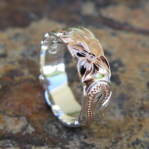 yzWG[EANZT[ nCAVo[[YS[hXN[t[VFCvEFfBOOhawaiano 925 argento rosa oro scorrere fiore forma anello di matrimonio 6mm