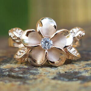 yzWG[EANZT[ nCAVo[[YS[hvAt[EFfBOOhawaiano argento oro rosa 4 foglie plumeria fiore cz anello di matrimonio sr3289
