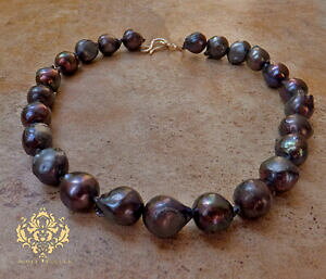 yzWG[EANZT[ fB[v_[NO[ubNXeB[IWiobNp[lbNXprofondo scuro grigio acciaio nero originale freshwater barocco collana di perle