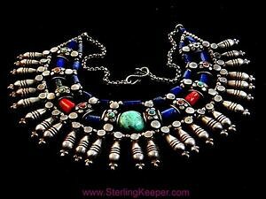 yzWG[EANZT[ Be[WGWvgVo[^[RCYsXR[`[J[lbNXvintage egiziano tribale argento sterling turchese lapis corallo collana choker