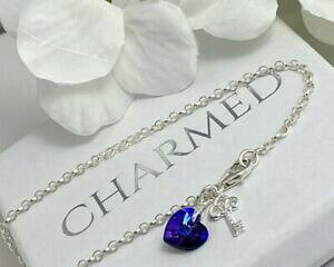 yzWG[EANZT[ Vo[X^[OAN`F[Vo[n[gGgXtXL[L[argento sterling cavigliera caviglia catena in argento cuore elementi swarovskikey