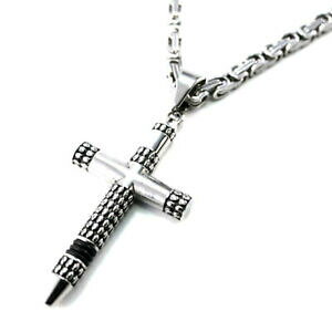 yzWG[EANZT[ XeXX`[lbNXJE`NX`F[Vo[ubNcollana in acciaio inox, croce m caucciu re catena 60cmx5mm argentonero