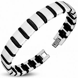 yzWG[EANZT[ uXbgGZ~Nm[Gupe[20cm x 11mm ?bracelet magnetique lien ceramique noir et blanc panthere bcm110