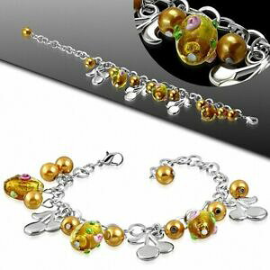 yzWG[EANZT[ t@bV[OuXbgS[hCG[KXp[lega moda braccialetto in oro giallo perle da vetro di fascino da c