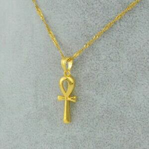 yzWG[EANZT[ bLS[hy_gGWvgNXANAbglbNXGMV`F[18ct placcato oro pendente croce egizia ankh amuleto collana egytian catena 45