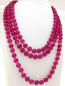 yzWG[EANZT[ [YbhWFChEhr[YAmfbhr[YlbNX8 mm rose red jade round gemstone beads annodato ogni perline collana 54 jn710