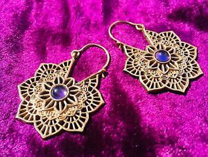 yzWG[EANZT[ IbglsbRtBI[fBgt[vCOAWXg{z??ottone piccolo fiore di loto orecchini a cerchio amp; ametistaboho, unica donna regalo ?