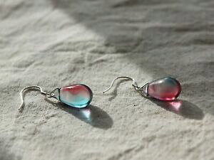 yzWG[EANZT[ g[`FRKXr[YhbvCOblu e rosso due toni perline di vetro ceco goccia orecchini regalo per lei