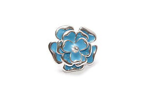 yzWG[EANZT[ gOlook retro le donne di grandi dimensioni color argento anello elastico w tre grandi fiori blu t283