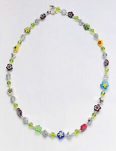 yzWG[EANZT[ S[WXNX^yhbg~tBI[t[lbNXsplendido cristallo peridot amp; millefiori fiore collana