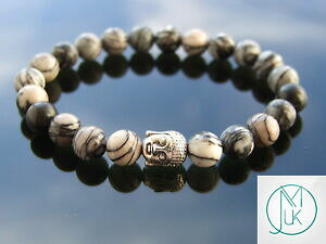 yzWG[EANZT[ ubNub_xi[eWXp[i`WFXg[q[OuXbgbuddha nero venato jasper natural gemstone bracciale guarigione 69 elasticizzata