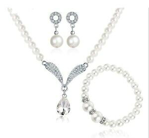 【送料無料】ジュエリー・アクセサリー ホワイトパールネックレスビーズイヤリングブレスレットウェディングセットブライドブライドメイドnuovo bianco collana di perle perline orecchino bracciale set s