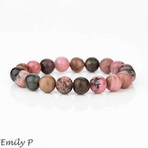 yzWG[EANZT[ [XubNhjei`Z~vVXWFXg[uXbgr[Ypizzo nero rodonite naturale semi preziosi gemstone bracciale con perline 10mm