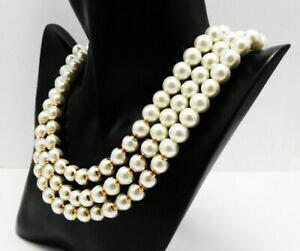 yzWG[EANZT[ [Xgp[yXZgS[hXy[T[lbNXdichiarazione collana con tre file di perle perlescenti e oro distanziatori da zest