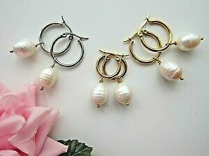 yzWG[EANZT[ t[vCOzCgp[obNVo[S[h~[gnatural enorme bianco perla barocca su orecchini a cerchio; argento o oro 14 16 mm