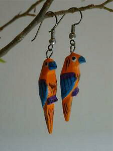 yzWG[EANZT[ IECOIEo[hpappagallo orecchini realizzati a mano intagliati e dipinti tropicale pappagallo uccellino ejk9