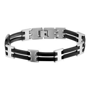yzWG[EANZT[ }bgXeXX`[ubNo[uXbg216cm acciaio inox opaco finito collegamento e gomma nera bracciale