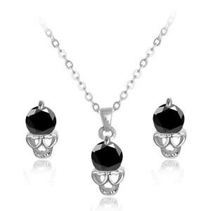 【送料無料】ジュエリー・アクセサリー ホワイトゴールドジルコンスカルネックレスイヤリングセット18k oro bianco riempito e zirconi teschio collana e orecchini set