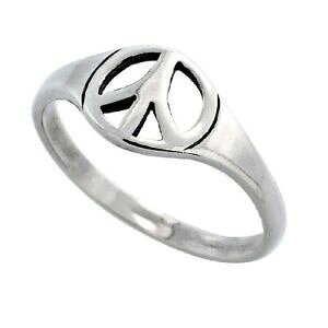 yzWG[EANZT[ Vo[X^[OnC|bVs[XTCOargento sterling alto lucidato segno di pace anelli