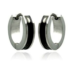 yzWG[EANZT[ XeXZgubNGii[t[vCOacciaio inox smalto nero centrale stretto orecchini a cerchio