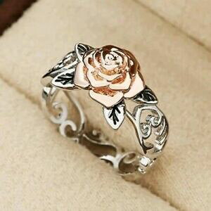 yzWG[EANZT[ Ntg[YS[hVo[J[ORX`[costume anello con fiore svuotamento craft rose oro e argento colore