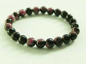 yzWG[EANZT[ AK^WF}Xgb`uXbgsNubNrosa e nero in agata gemma braccialetto stretch