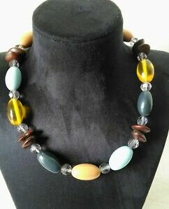 yzWG[EANZT[ eNX`I[oOXp[lbNXtrama grossa vetro ovale perlina collana blu multicolore