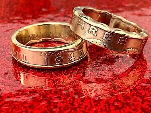 yzWG[EANZT[ Be[WgyXRCRCOhand crafted coin anello costituito da un vintage tre pence coin