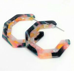 yzWG[EANZT[ WANIWubNvgCOXe[ggresina acrilica arancio nero stampa geometrica cerchio orecchini statement donna compleanno