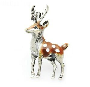 �y���������z�W���G���[�E�A�N�Z�T���[ �V���o�[�g�[���E�b�h�����h�l�C�`���[�A�j�}���A���g���[�Y�G�i�����s���u���[�`sweet silver tone woodland nature animal deer with antlers enamel pin brooch