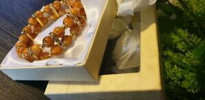 �y���������z�W���G���[�E�A�N�Z�T���[ �I�����W�h���[�x���`�_�u���X�g�����h�K���X�r�[�Y�u���X���b�g���C���X�g�[���o�[orange drawbench double strand glass beaded bracelet with rhinestone bars bnwt