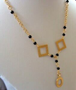 yzWG[EANZT[ ubNAK^p[S[hbLTIlbNXy_g`F[perla agata nera e le forme placcato oro 16 rosario collana con pendente e catena